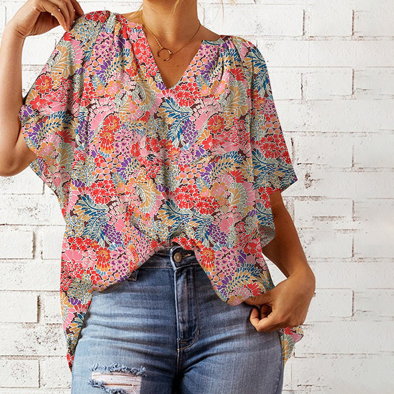 Damen Bluse mit floralem Design und lockerem Schnitt GR