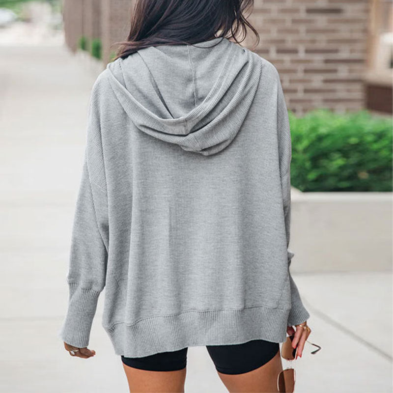 Damen Kapuzenpullover mit Knopfleiste und praktischen Taschen GR