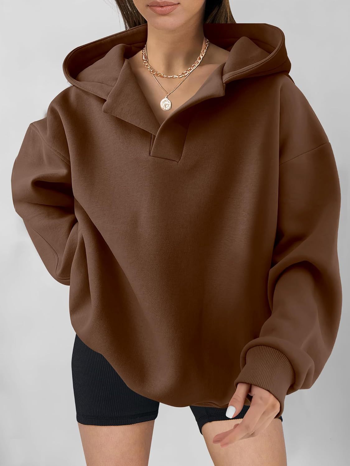 Damen Oversized Kapuzenpullover mit Kängurutasche GR