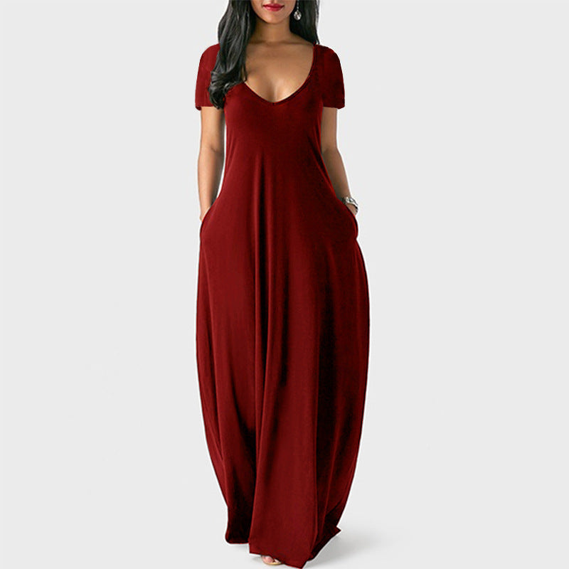 GR | U-neck short sleeve loose fit maxi dress