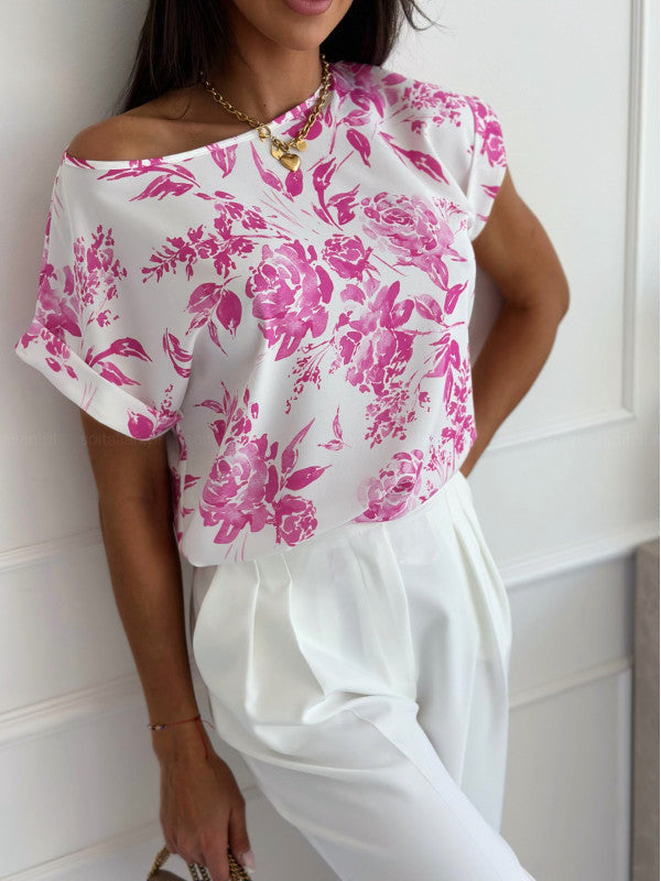 GR | Summer printed round neck loose shirt 