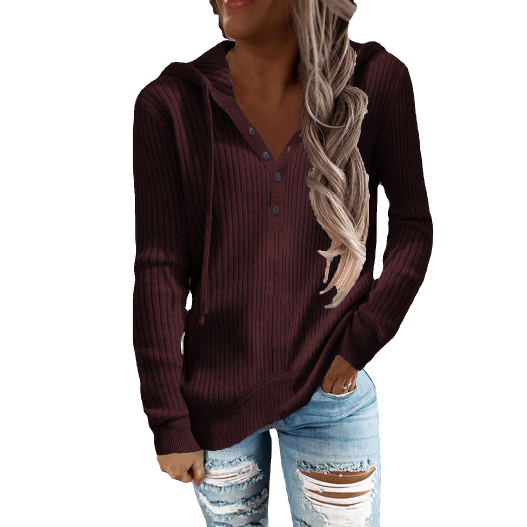 Damen Kapuzenpullover mit strukturiertem Rippdesign und praktischen Knopfdetails GR