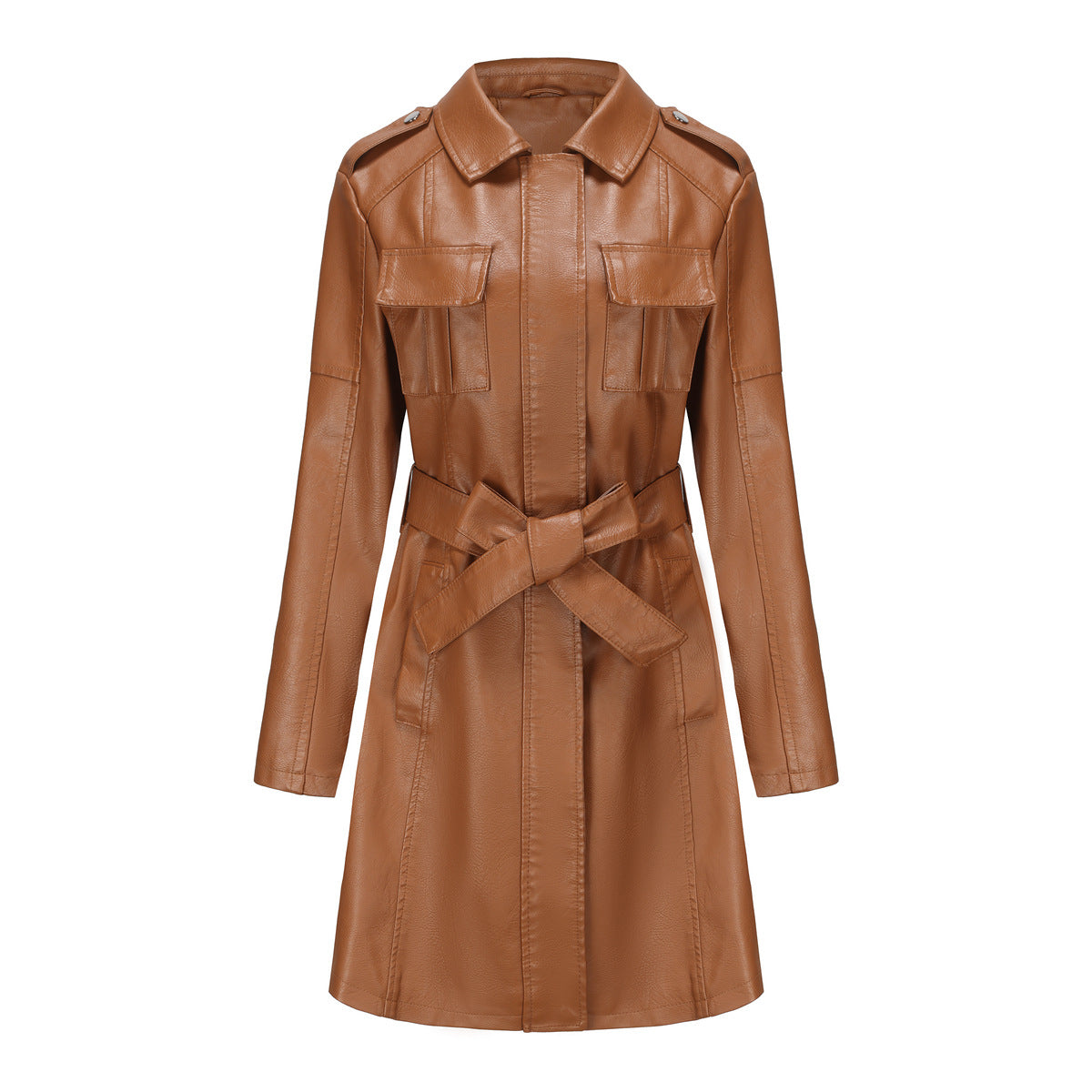 GR Style - Luxurious leather coat with belt for discerning women