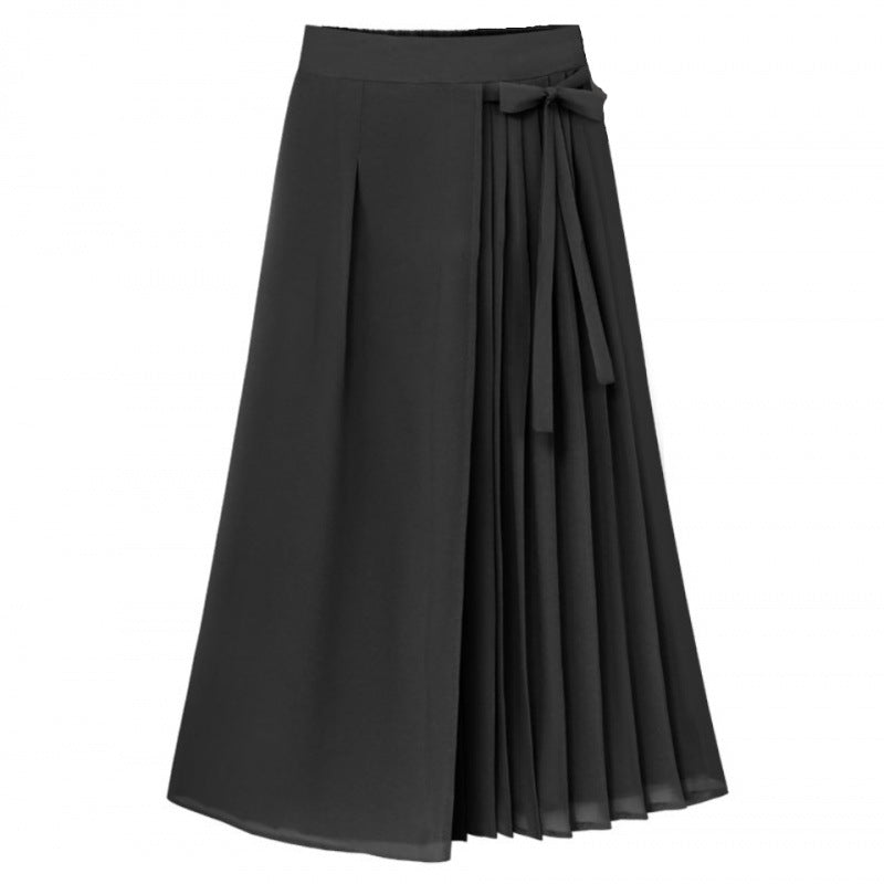 Women's pleated skirt with waistband and elegant draping, size