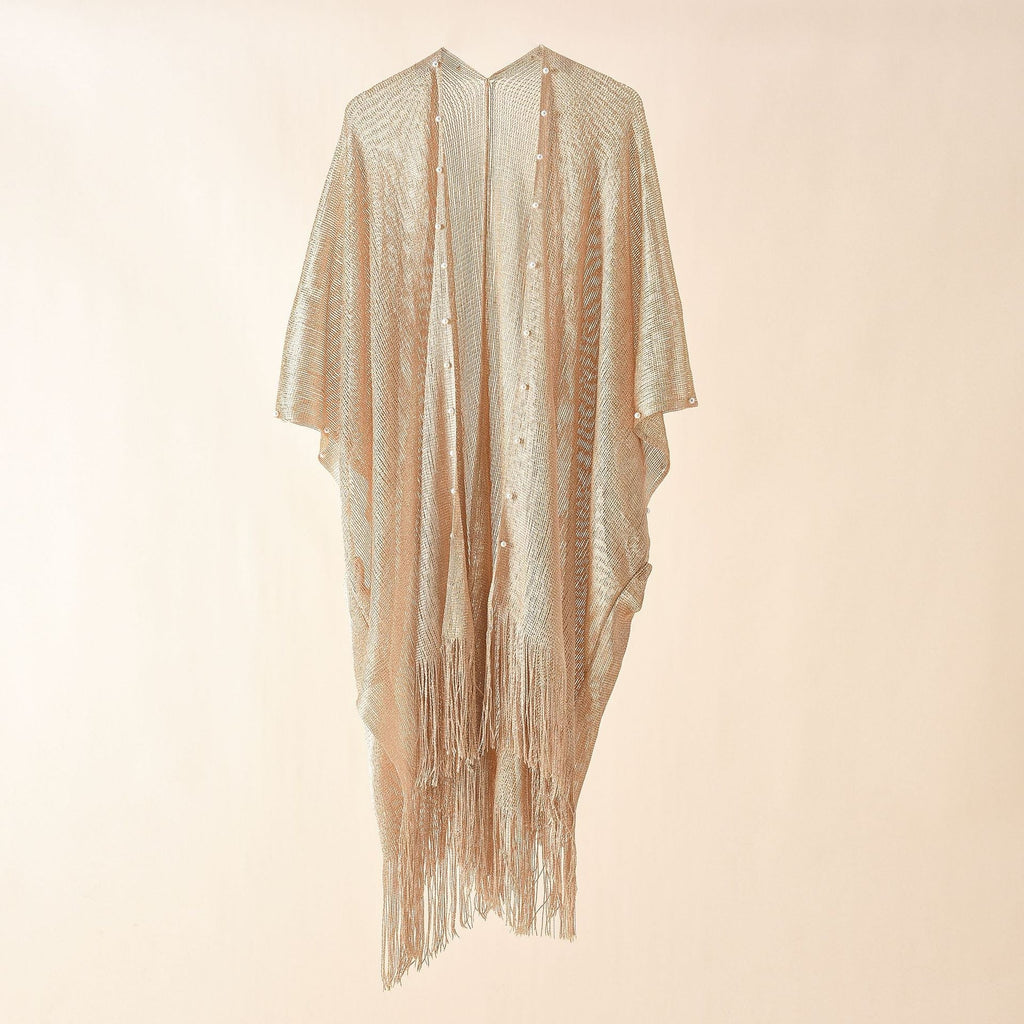 Women's transparent kaftan with fringed edges and elegant design, size GR