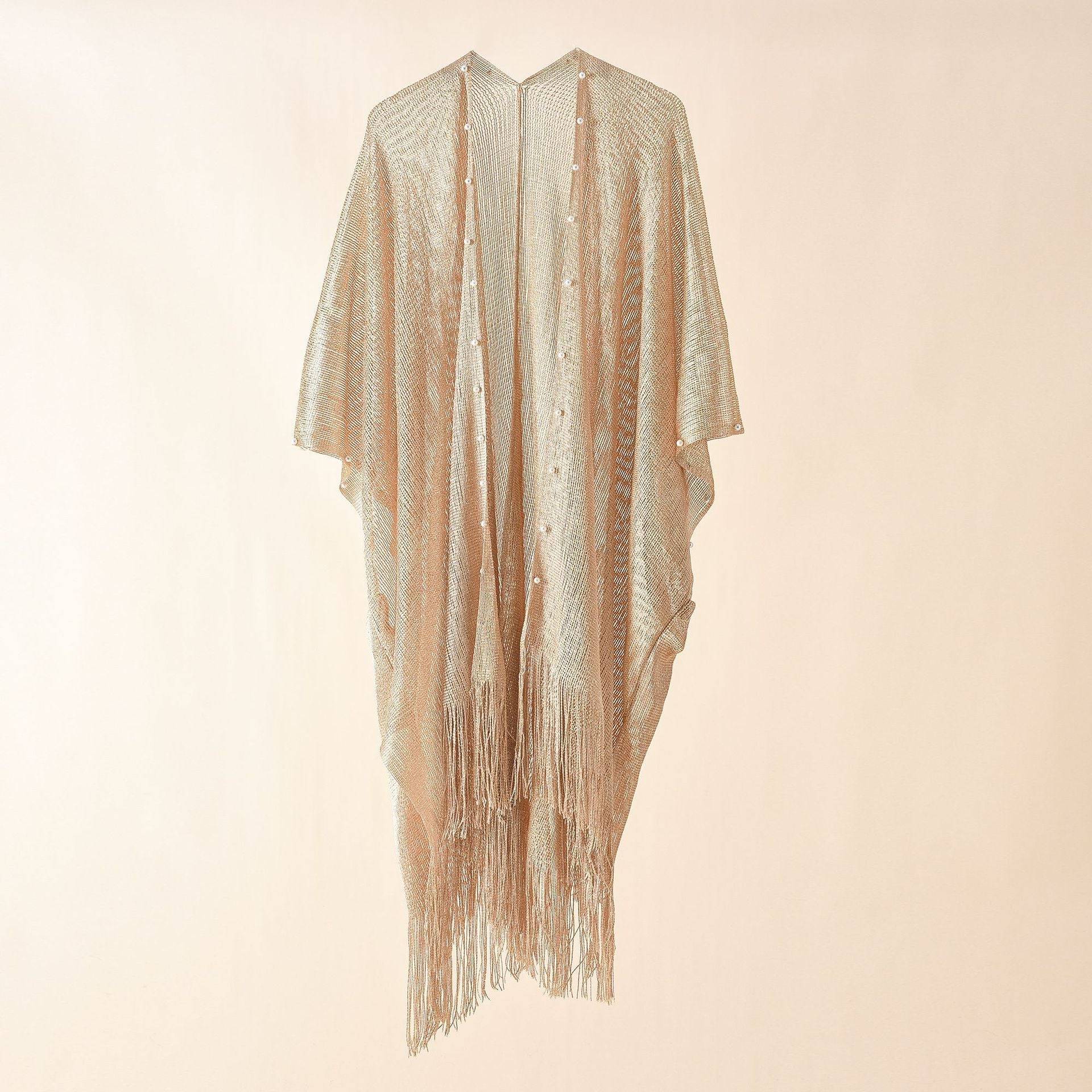 Women's transparent kaftan with fringed edges and elegant design, size GR