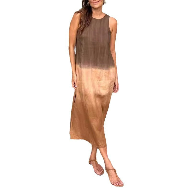 GR | Lässiges Baumwoll-Leinen Ärmelloses Gradient-Kleid