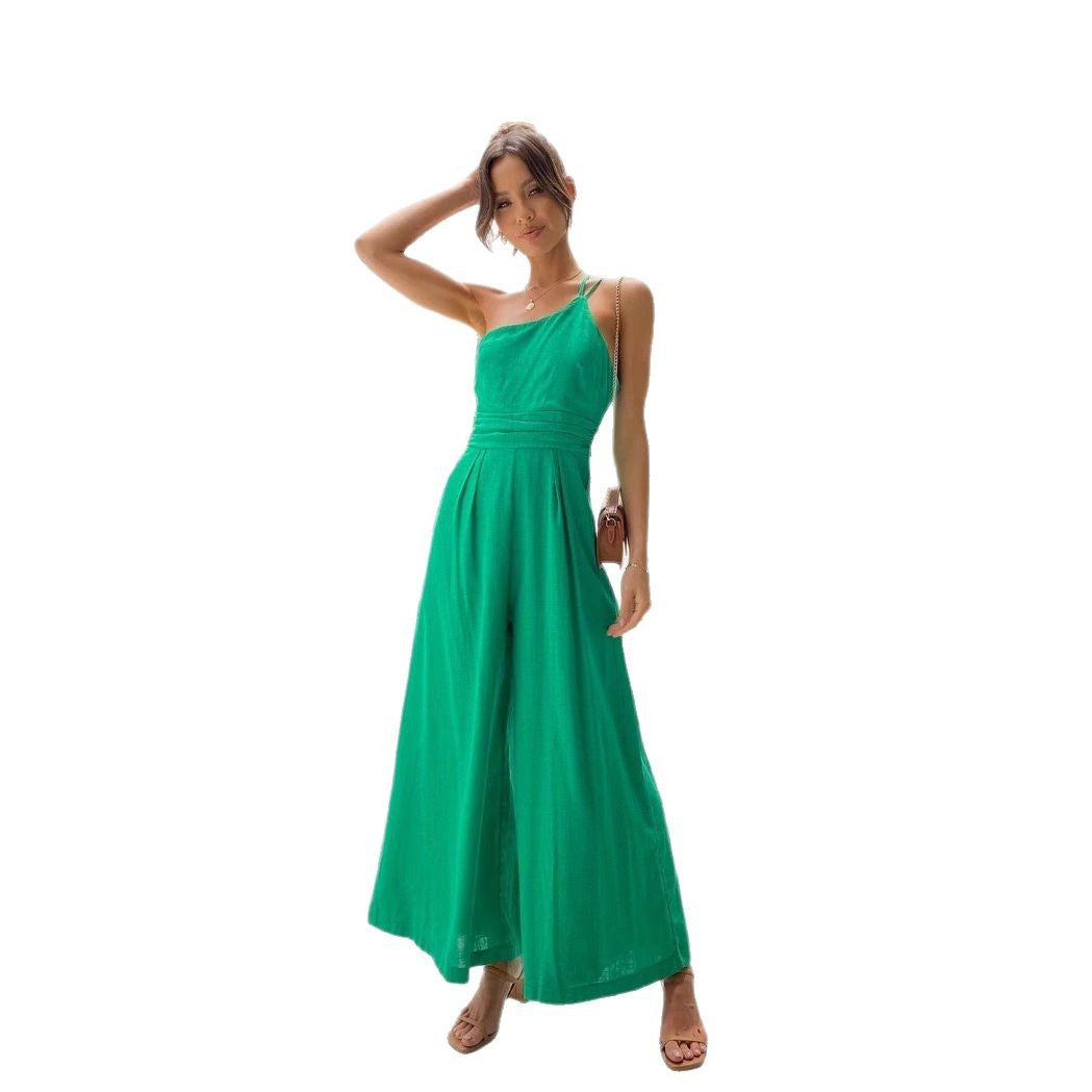 Women's jumpsuit with wide legs and chic spaghetti straps, size