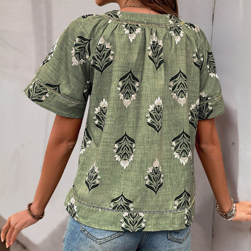 Damen Bluse mit floralem Print und V-Ausschnitt GR