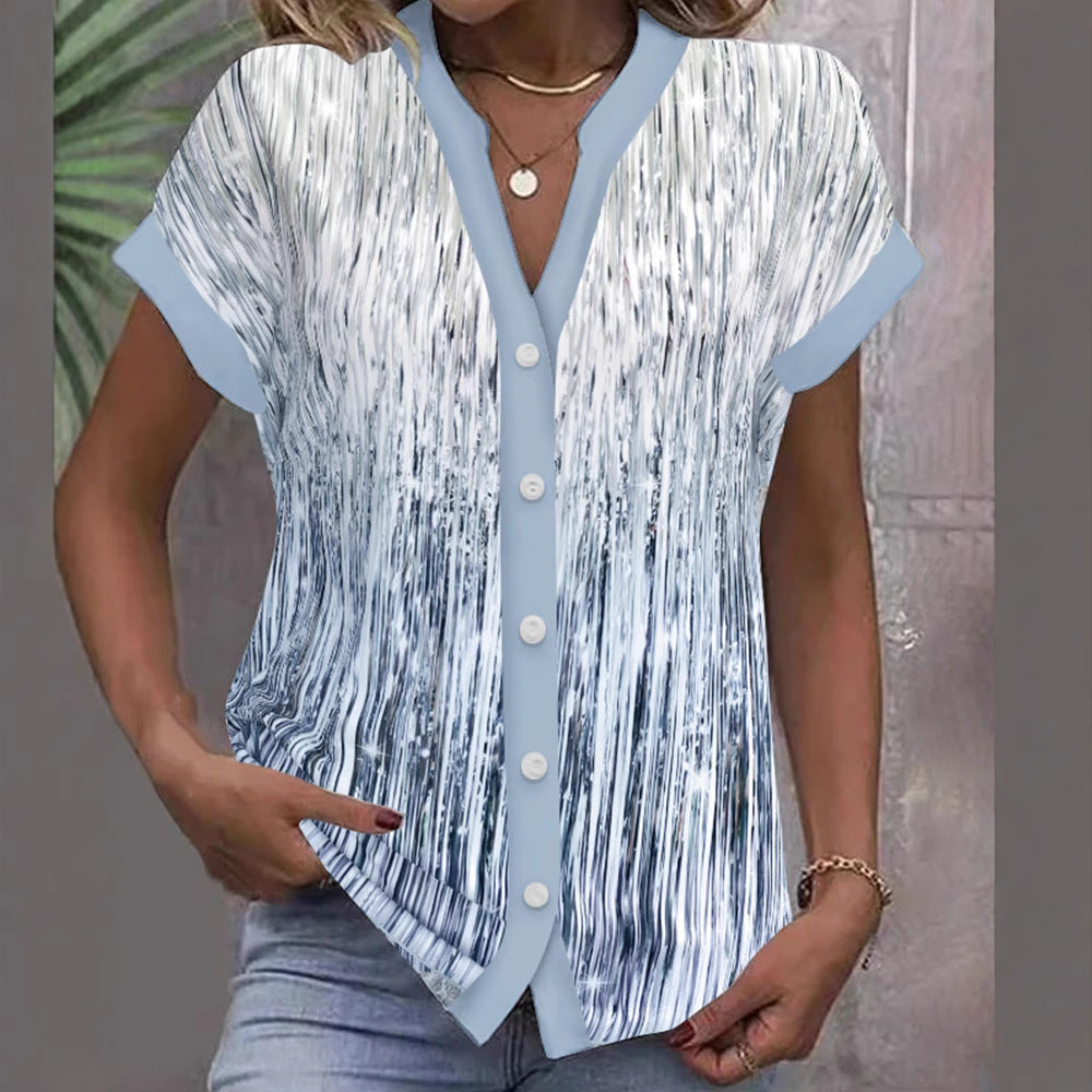 Damen lässige Bluse mit modernen Streifen und Knopfdetails GR