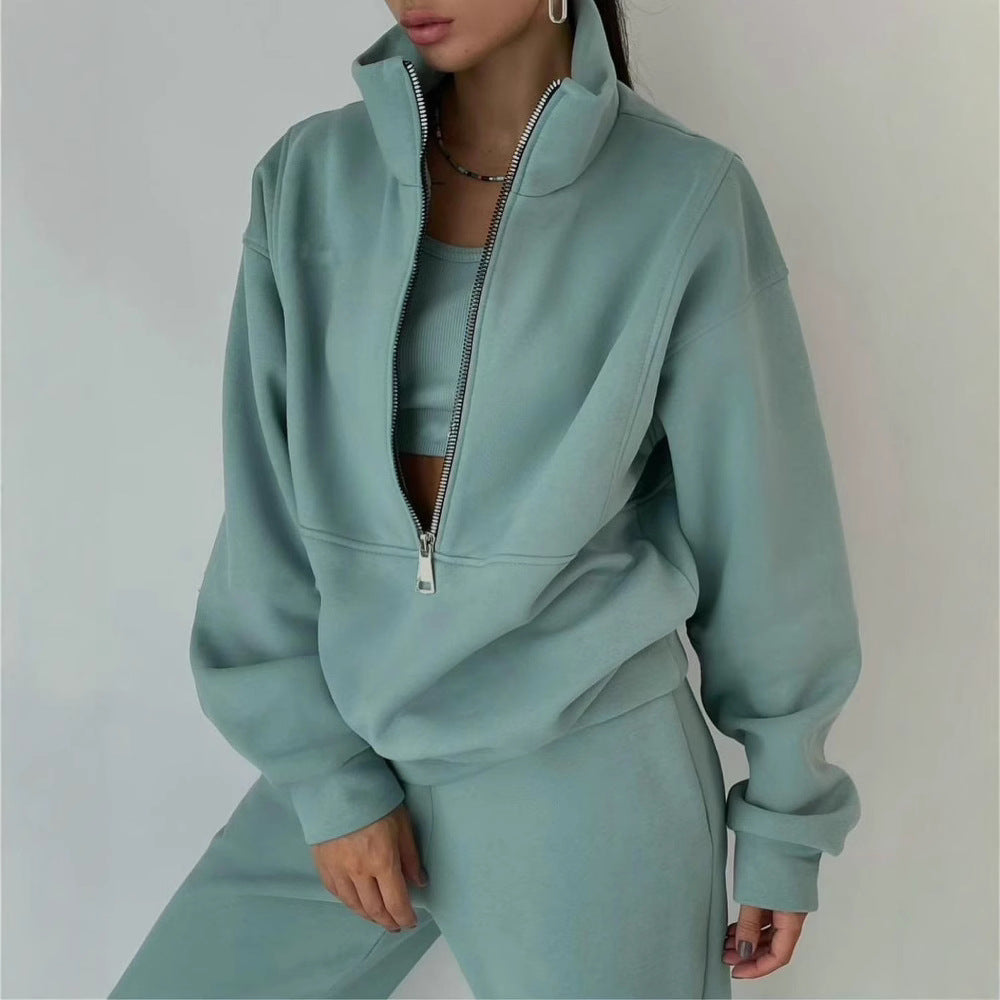 Damen lässiger Oversized-Hoodie und Jogginghose Set mit praktischem Reißverschluss GR