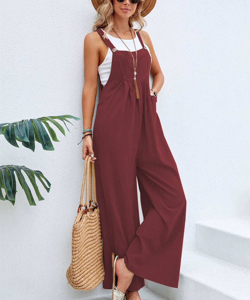 GR | Solid Color Women's Casual Overalls Long Pants