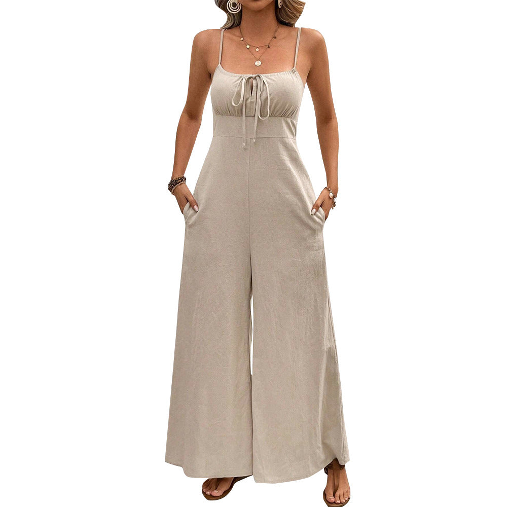 Women's jumpsuit with adjustable straps and waist knot, size S