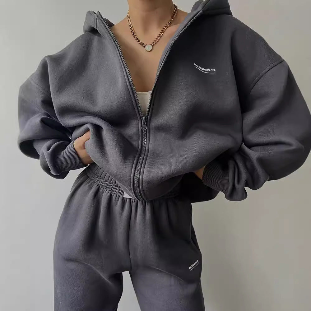 Damen lässiger Oversized Hoodie mit durchgehendem Reißverschluss und praktischen Kängurutaschen GR