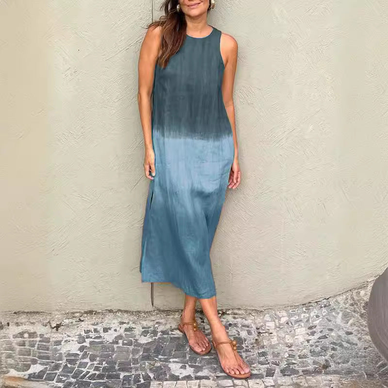 GR | Lässiges Baumwoll-Leinen Ärmelloses Gradient-Kleid