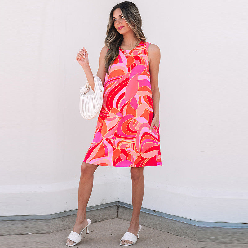 Women's sleeveless beach dress with a flattering cut and side pockets, size [size missing]