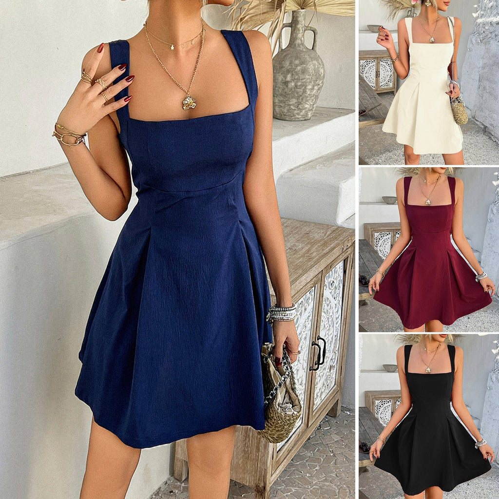 Damen A-Linien Kleid mit quadratischem Ausschnitt und weitem Rock GR