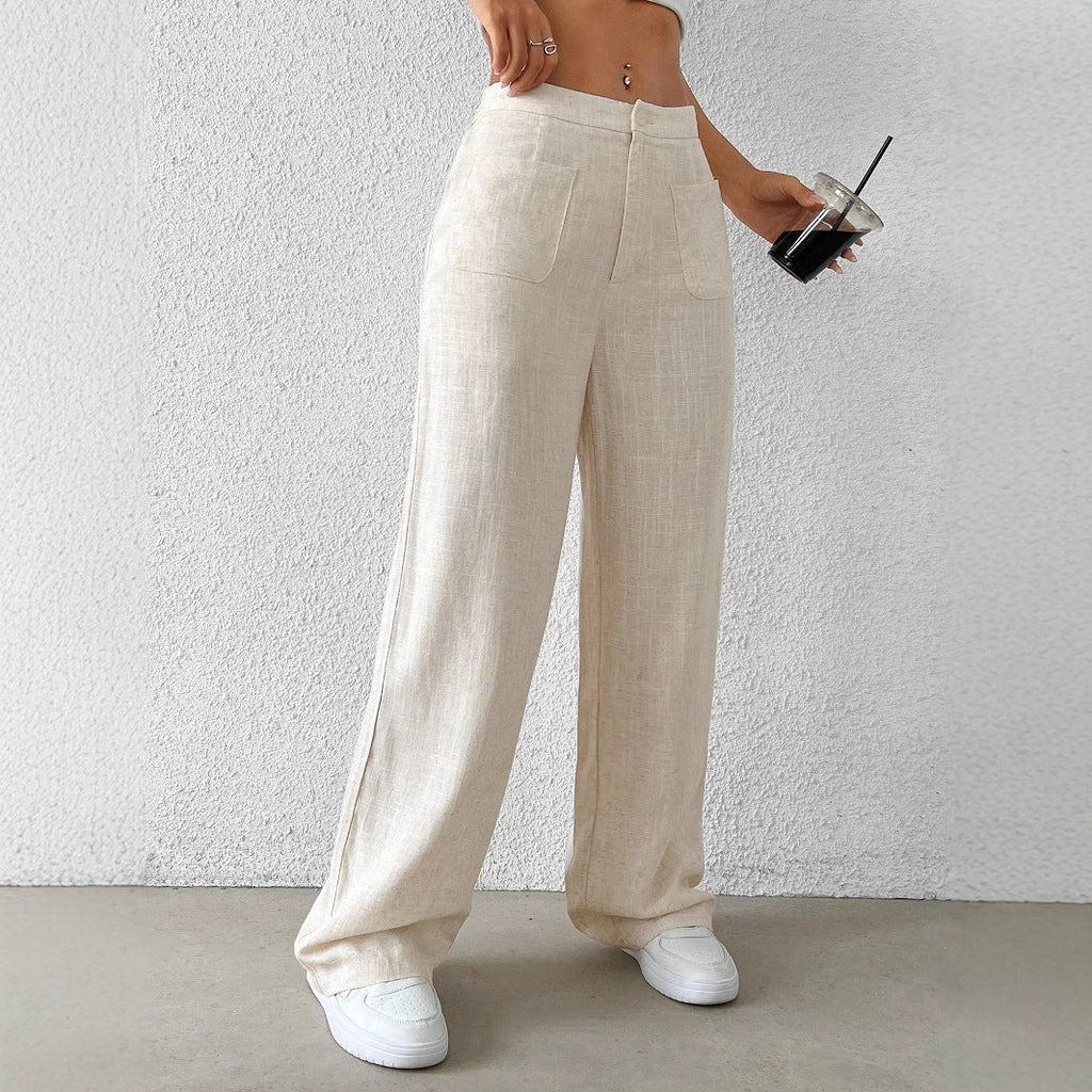 Damen weite Leinenhose mit elastischem Bund und praktischen Taschen GR