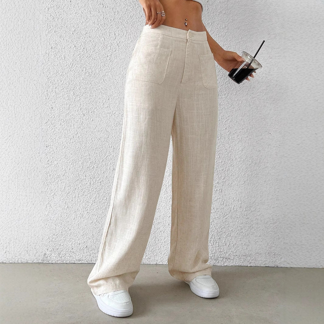 Damen weite Leinenhose mit elastischem Bund und praktischen Taschen GR