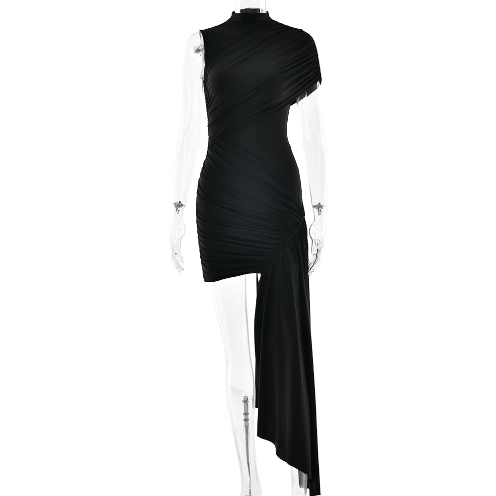 Women's figure-hugging mini dress with asymmetrical draping, size
