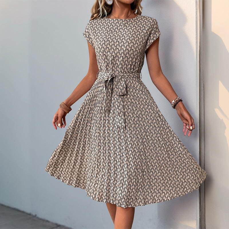 Women's midi dress with asymmetrical cut and fashionable tie belt, size