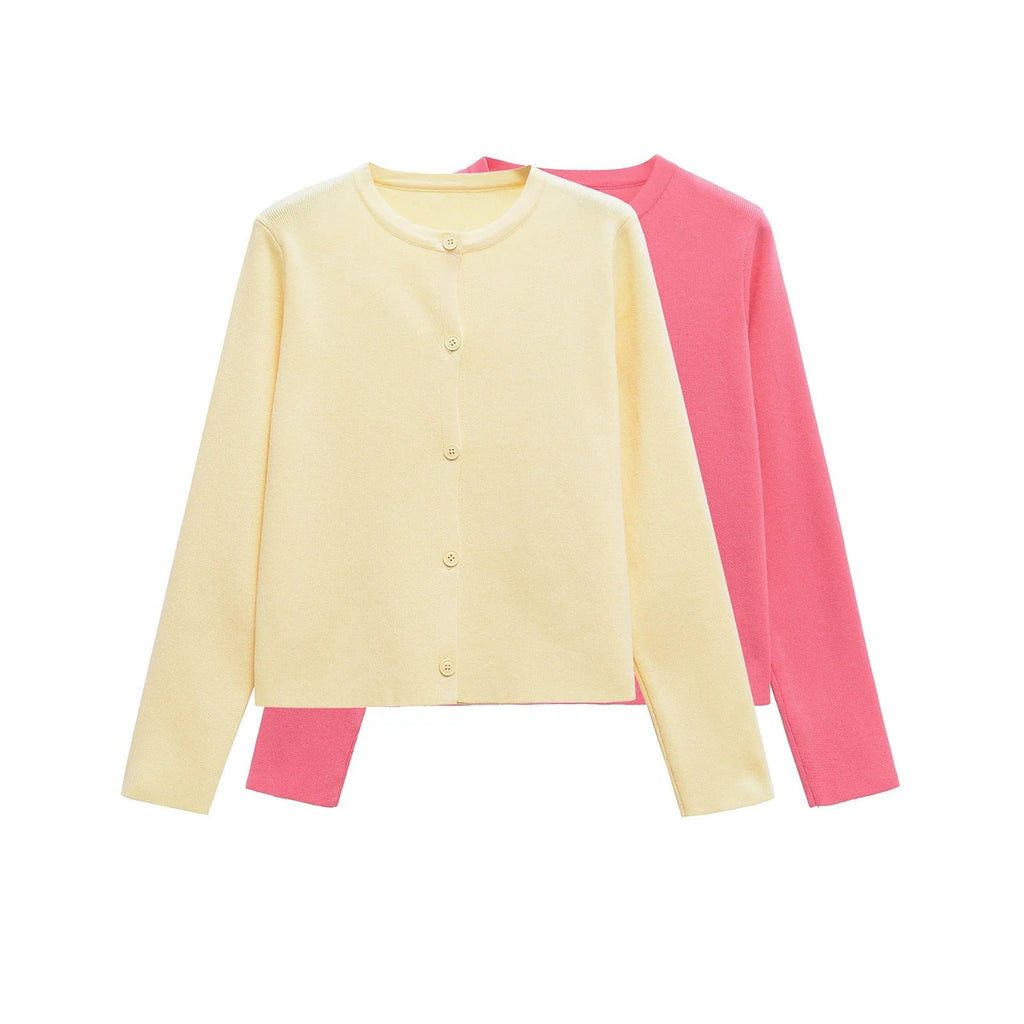 Damen Strickjacke mit knöpfbarem Design und elegantem Rundhalsausschnitt GR
