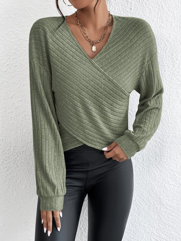 GR | V-Ausschnitt-Crossover-Pullover Für Mühelosen Stil Für Frauen