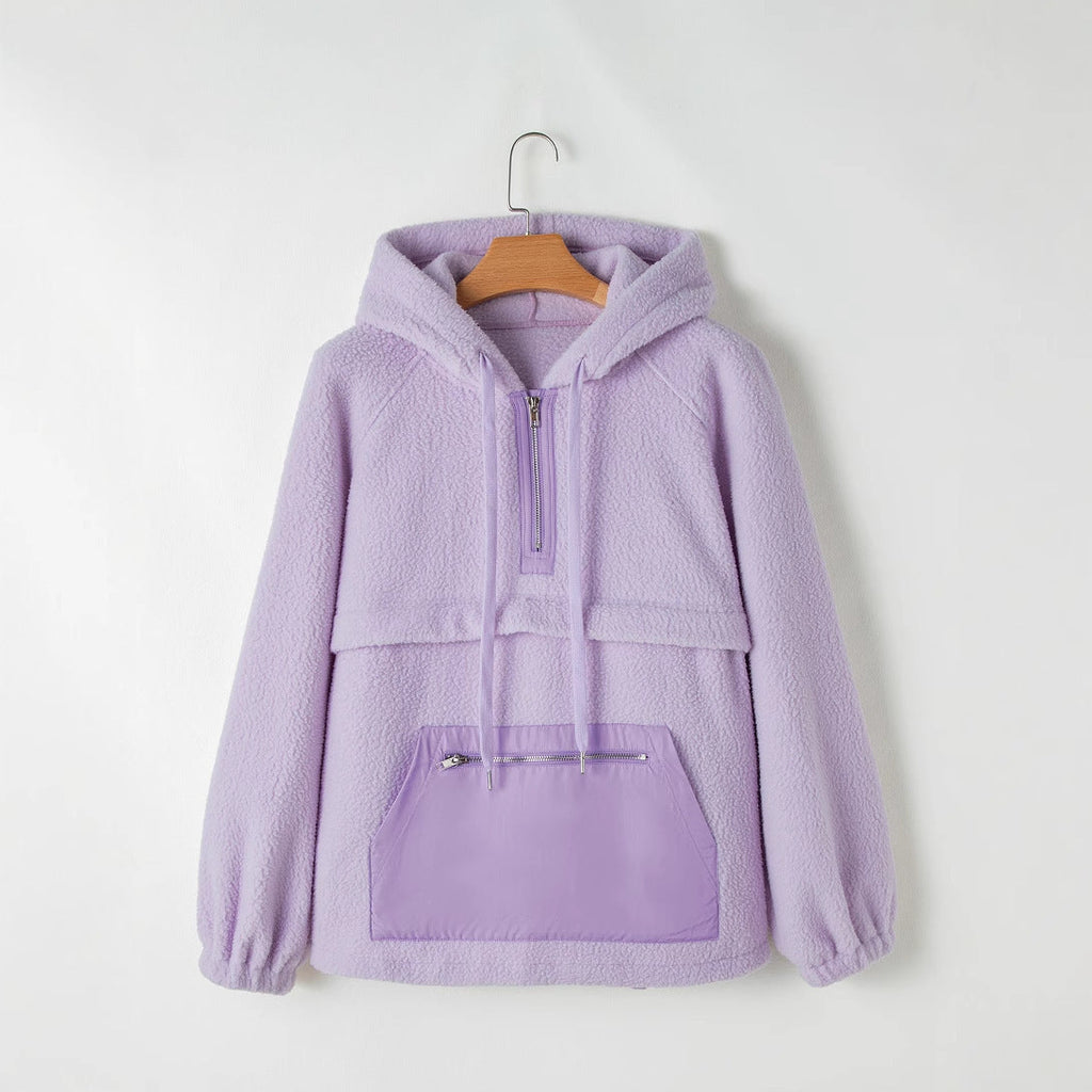 Damen Fleece-Pullover mit hohem Kragen und praktischer Fronttasche GR