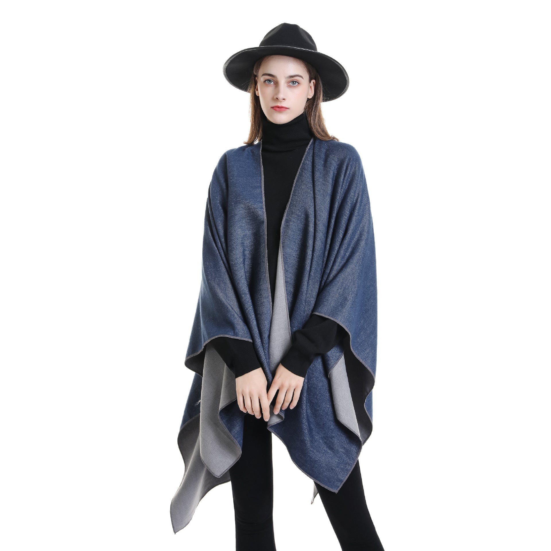 Damen Wohlfühl-Poncho aus weichem Wollmix mit elegantem Schnitt GR