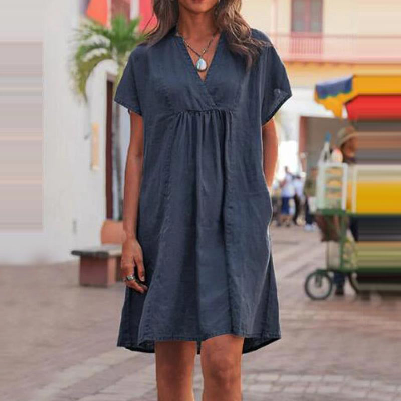 Damen Freizeitkleid mit lockerer Passform und modischem V-Ausschnitt GR