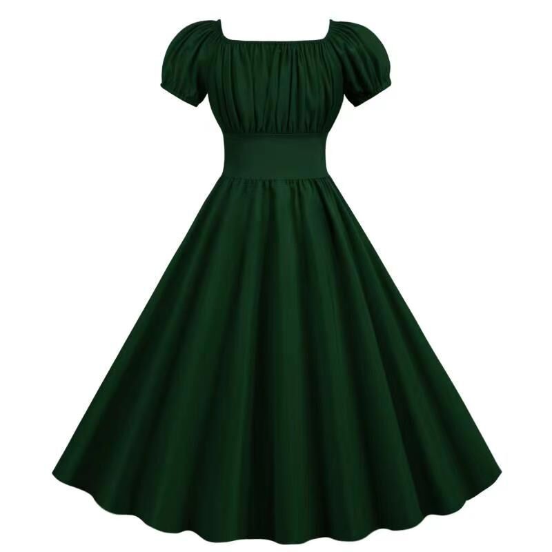 Women's vintage dress with puff sleeves and swing skirt, size