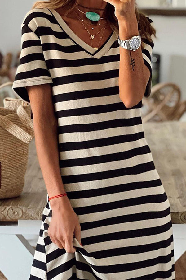 GR | Striped V-neck Split Maxi Dress