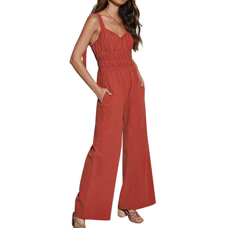 Women's elegant jumpsuit with wide legs and adjustable straps, size