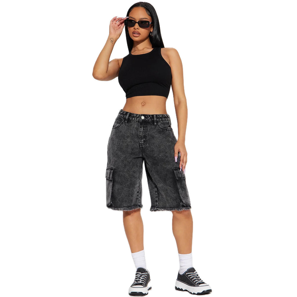 Damen Cargo-Shorts mit ausgefranstem Saum und praktischen Taschen GR