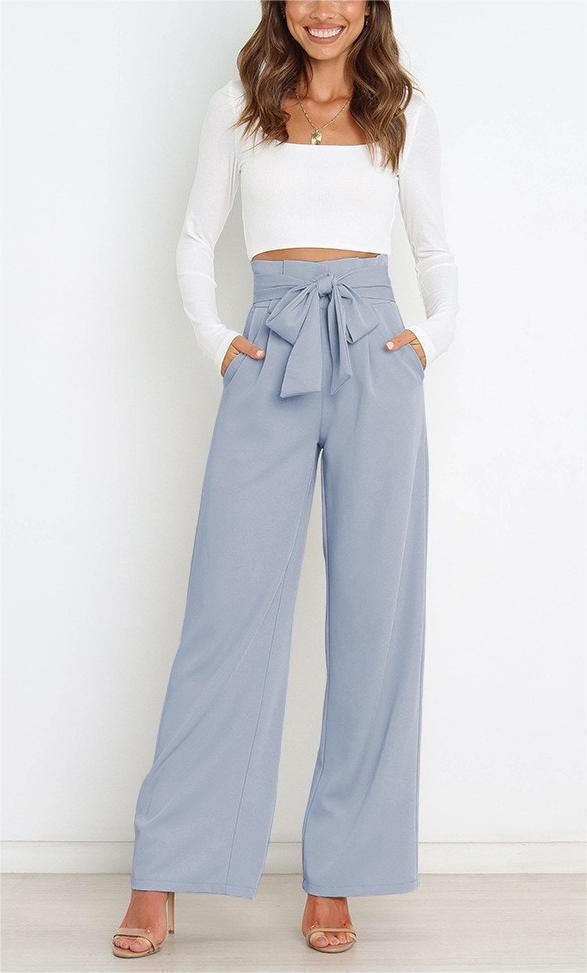 Damen elegante weite Stoffhose mit Taillengürtel GR