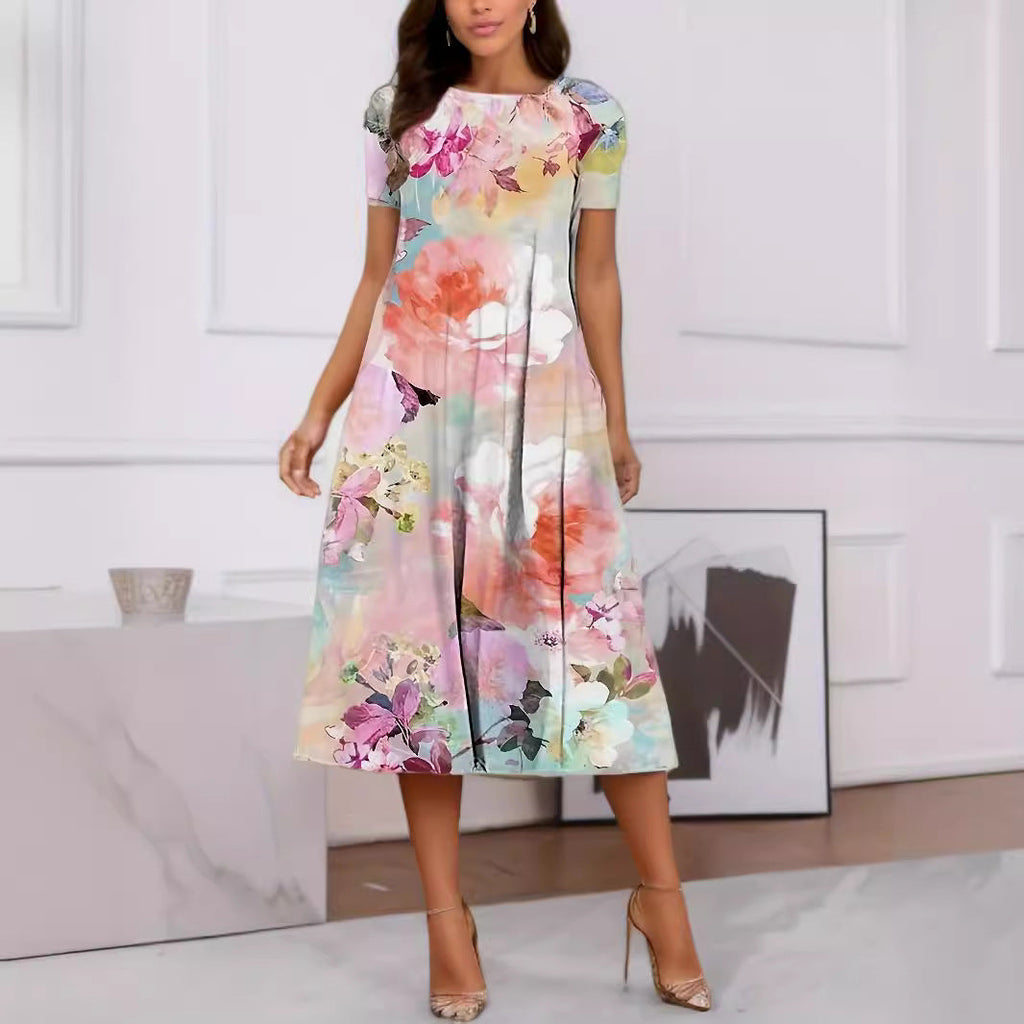 GR | Floraler Print Frühling Sommer Kurzarmkleid