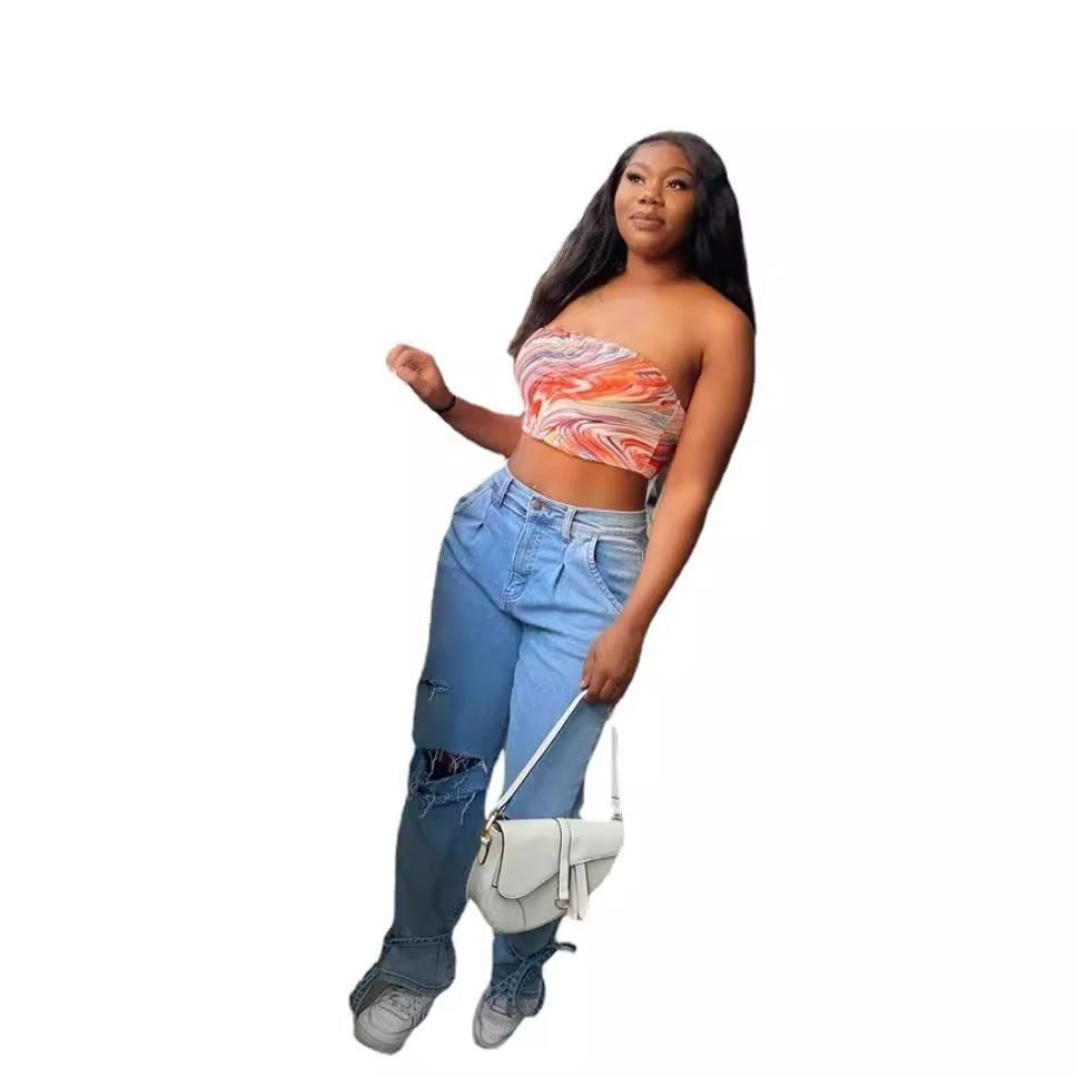 Damen Destroyed Jeans im modernen Weitchnitt mit lässiger Eleganz GR