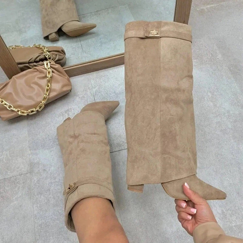 GR | Elegant women's boots made of high-quality suede with golden accents