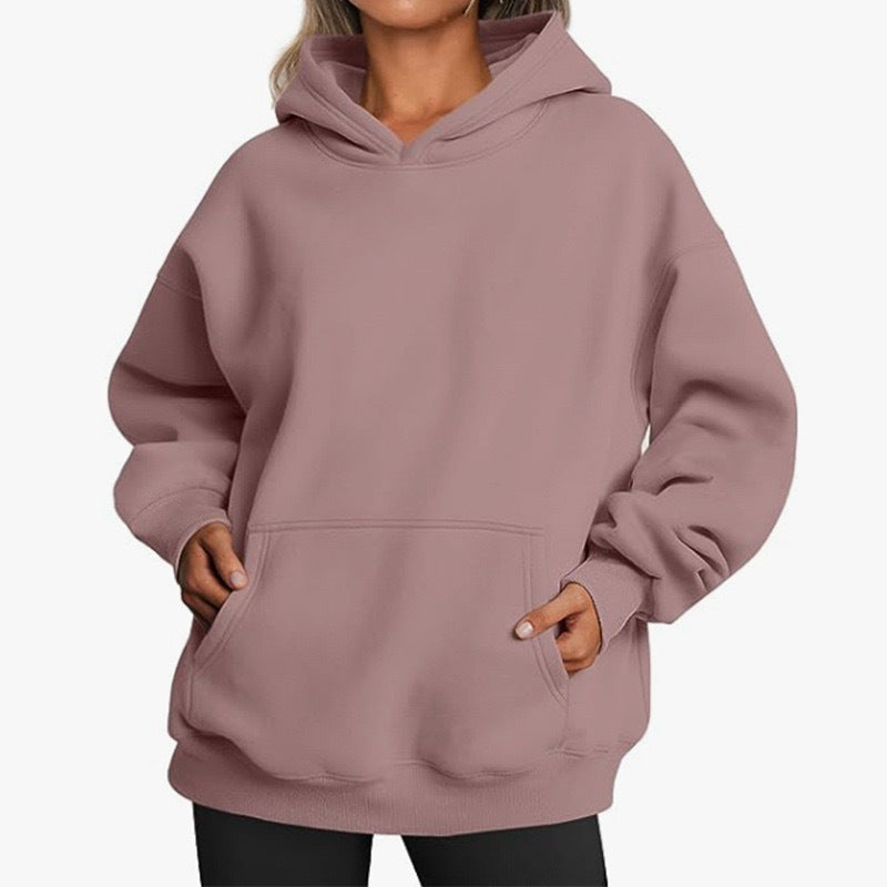 Damen oversized Kapuzenpullover aus weichem Baumwollmix mit praktischen Taschen GR