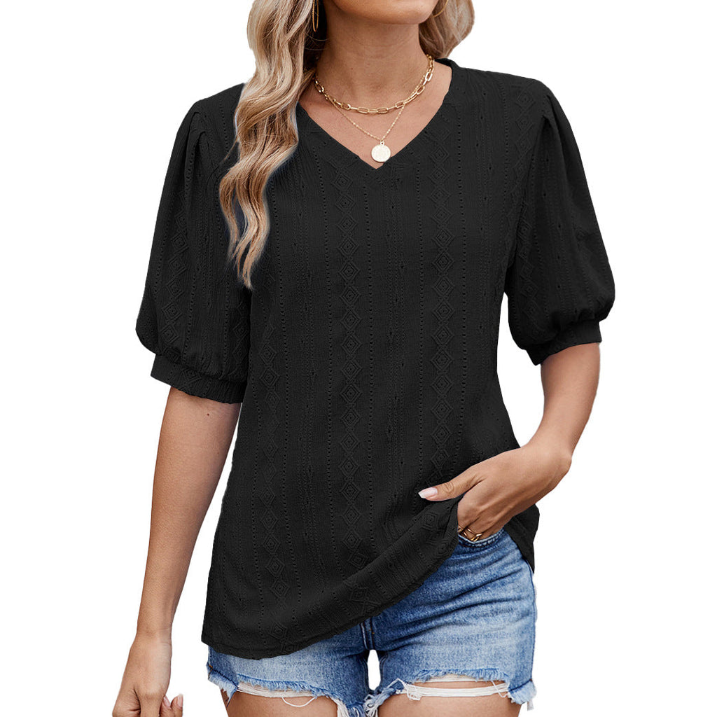 Damen Bluse mit eleganten Puffärmeln und feinem Lochmuster GR