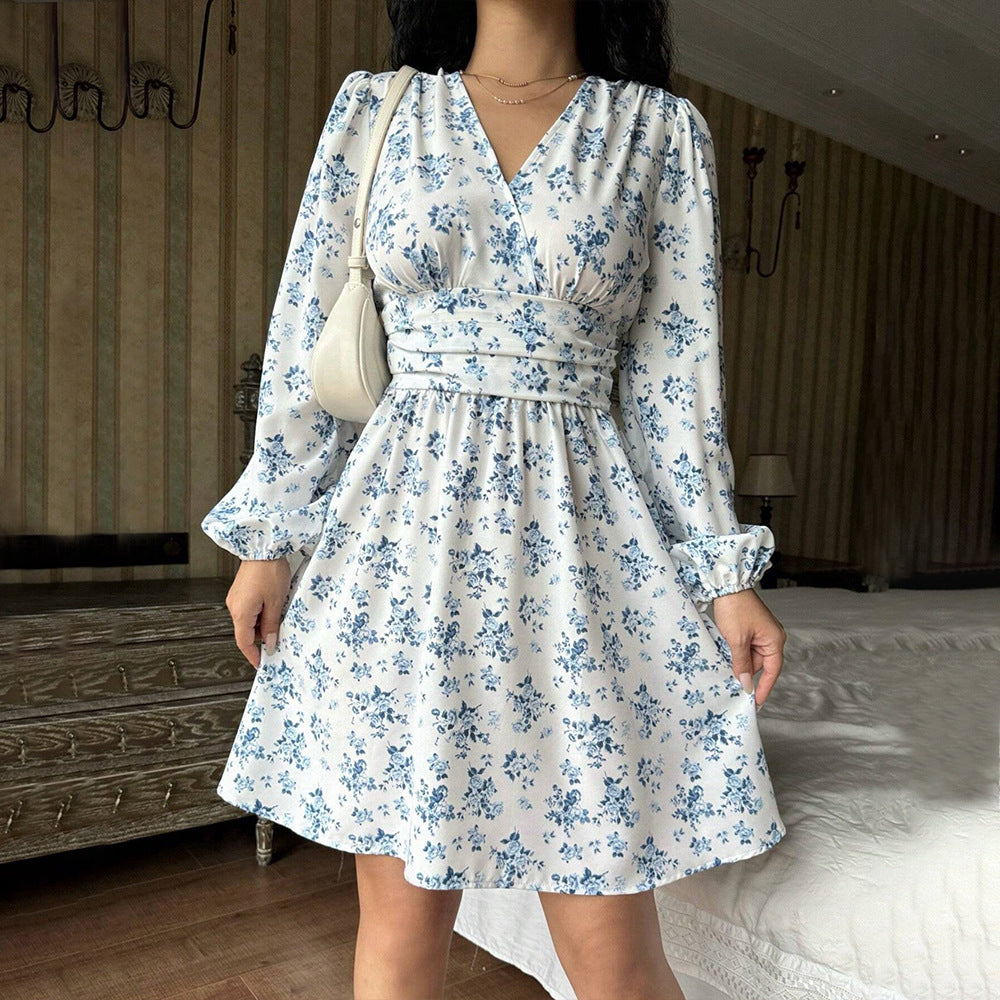 Women's floral wrap dress with long sleeves, size