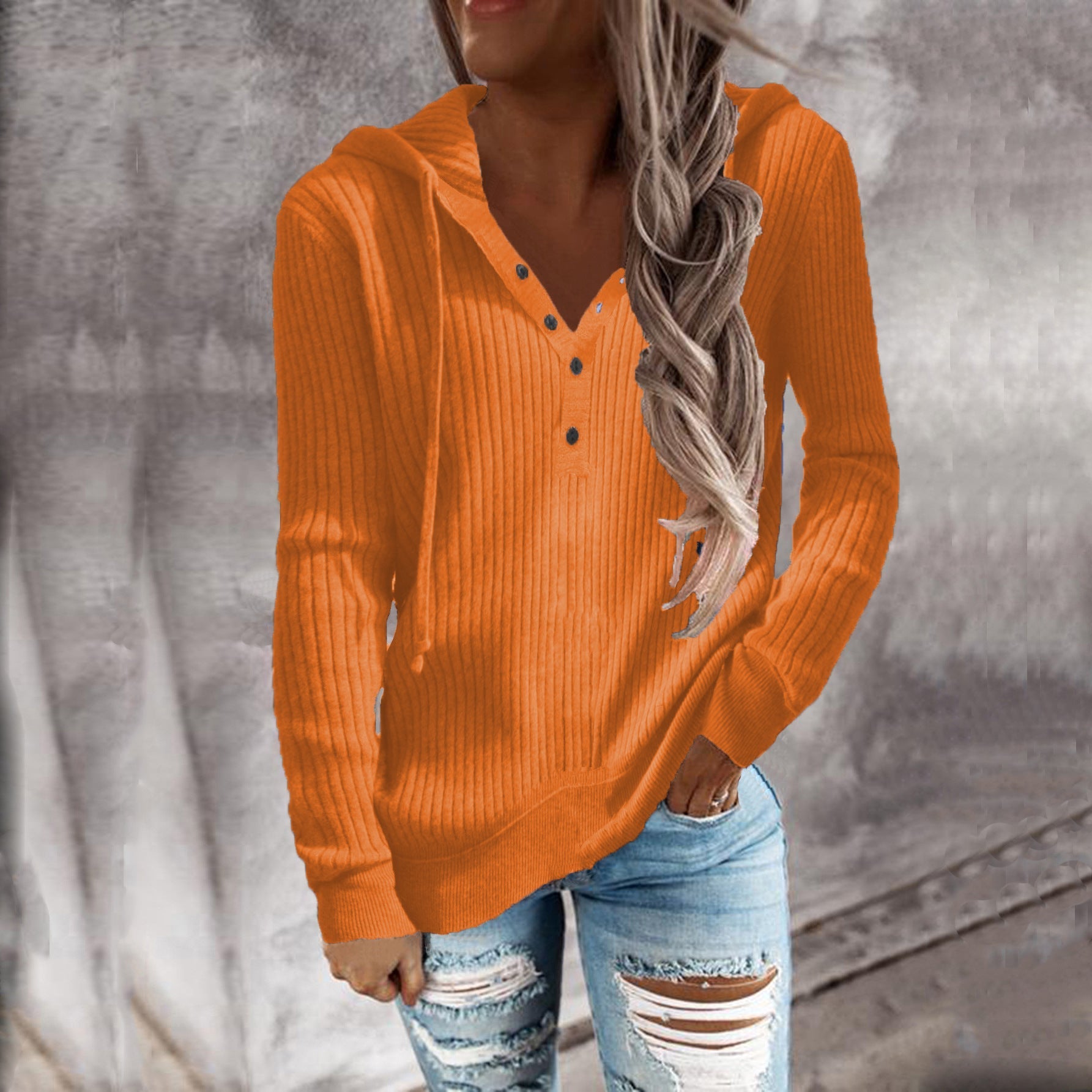 Damen Kapuzenpullover mit strukturiertem Rippdesign und praktischen Knopfdetails GR