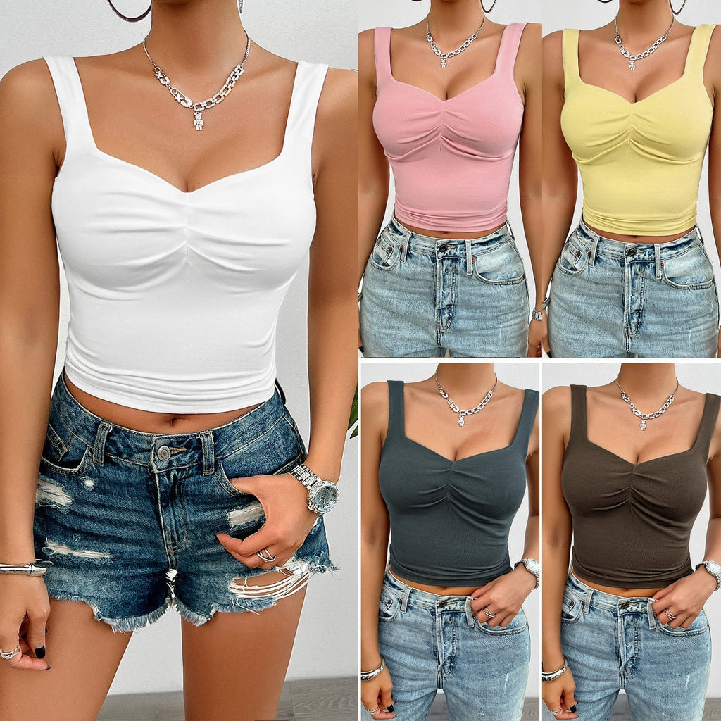 Women's cropped top with ruching and wide straps, size