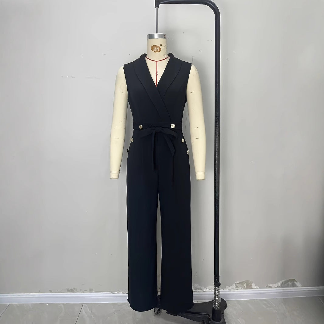 Women's elegant jumpsuit with button details and tailored cut, size