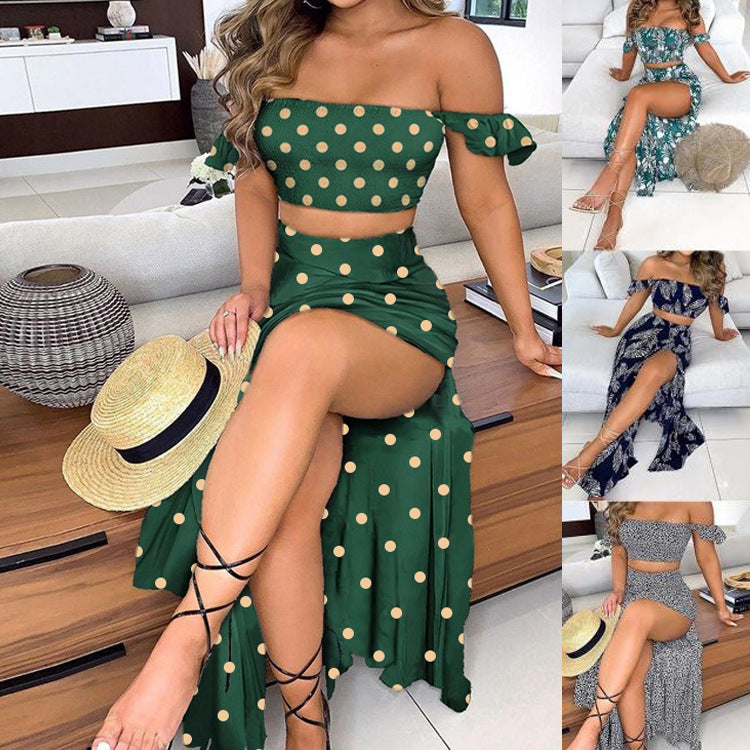 GR | Seductive Off-Shoulder One-Shoulder Split Skirt Set 