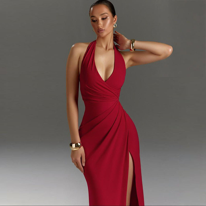 Damen Abendkleid mit verführerischem V-Ausschnitt und eleganter Drapierung GR