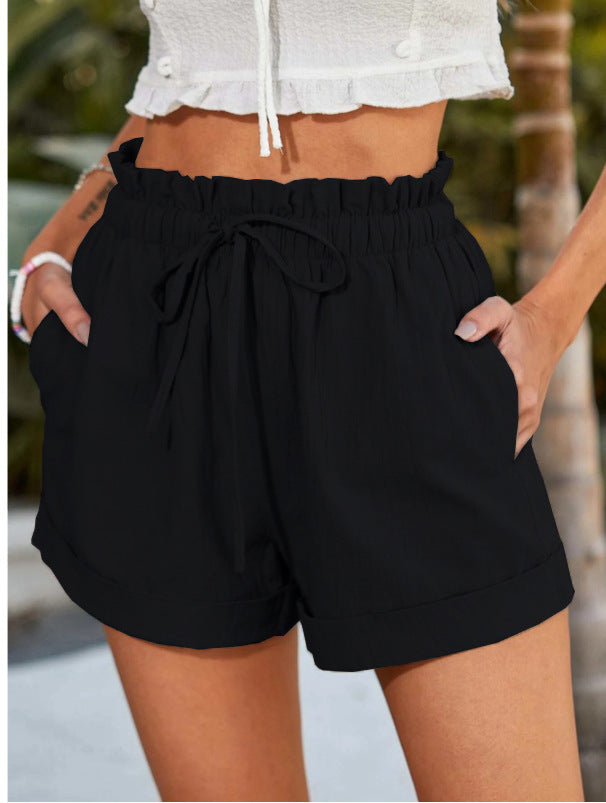 Damen lässige Shorts mit elastischem Bund und Rüschendetail GR