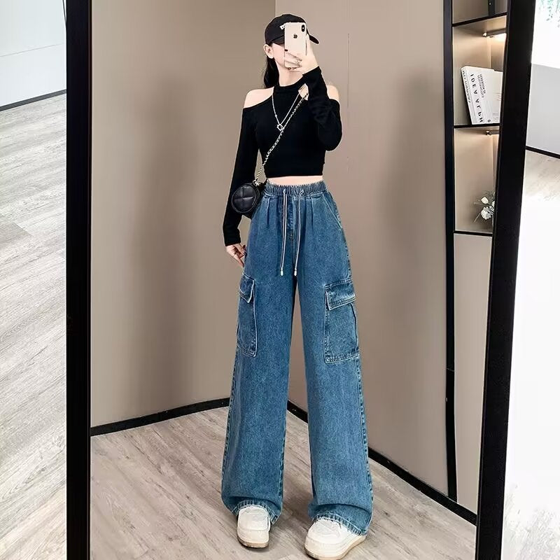 Women's cargo trousers with elasticated waistband and relaxed fit, size