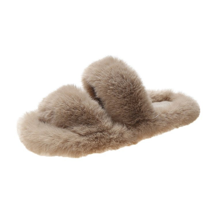 Women's Fluffy Slippers with Double Straps and Soft Lining, Size
