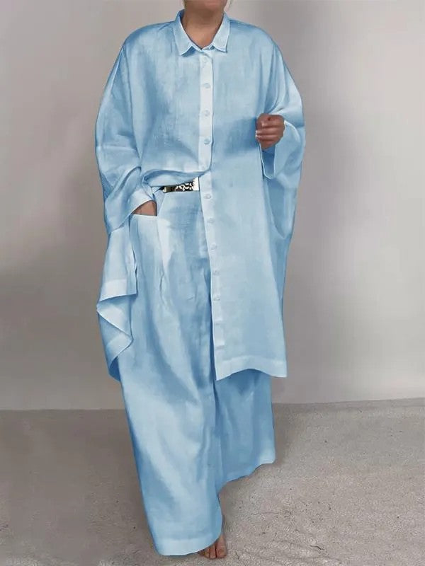GR | Solid Color Wide Leg Two-Piece Set 